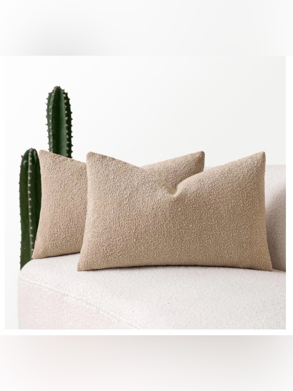 Boucle Lumbar Throw Pillow Covers Rectangular 12x20” (2-Pack) CAMEL